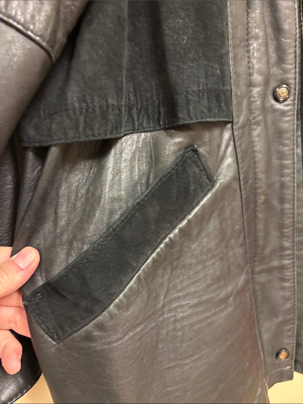 Women's Black Leather & Suede Panel Long Jacket - Picture 5 of 6
